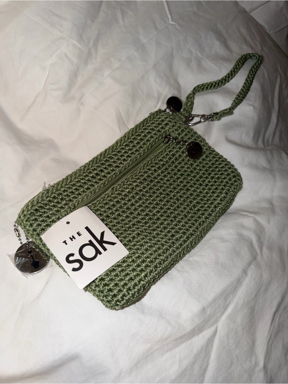 The Sak Crochet Craze Julep Green Wristlet Clutch NWT Y2K Boho Style 108818